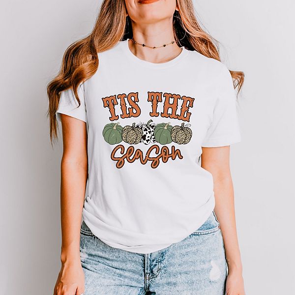 

Футболка с коротким рукавом с принтом леопарда и тыквы Simply Sage Market, White