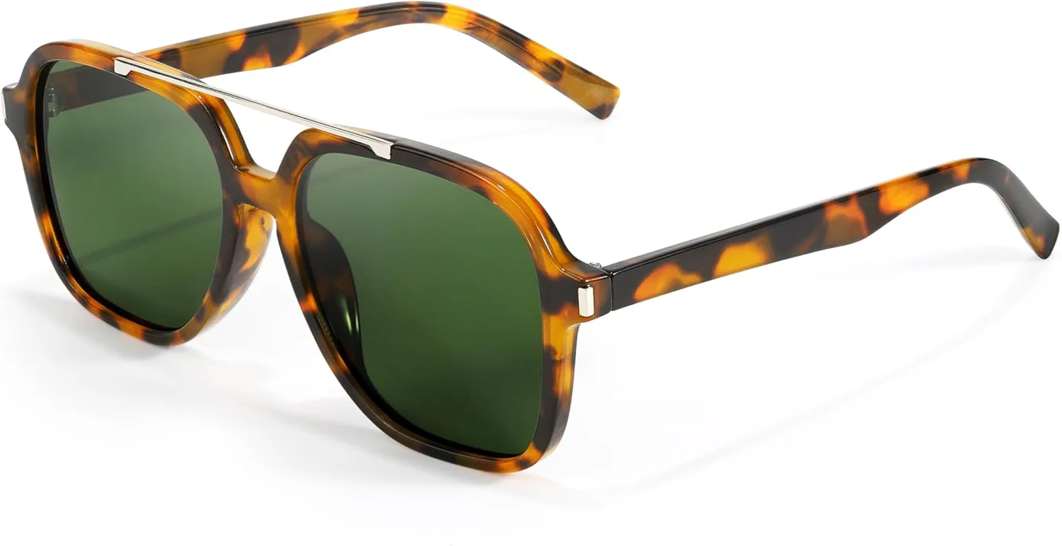 

Солнцезащитные очки-авиаторы для женщин: модные большие солнцезащитные очки с двойной перемычкой для путешествий и вождения DreamCalf, A05- Tortoise/Green