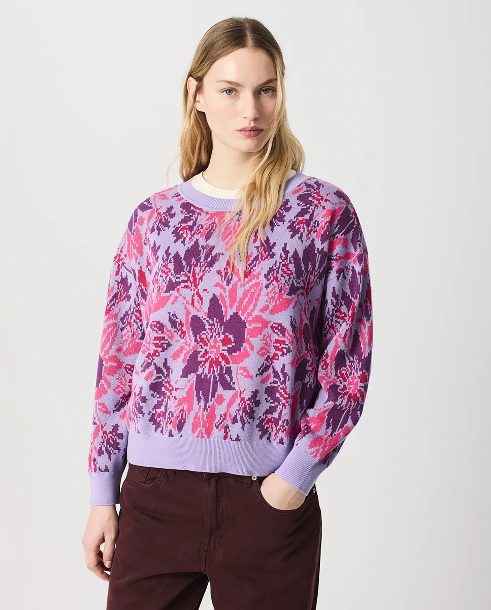 

Женский джемпер с цветочным узором, круглый вырез, с опущенными рукавами Escorpion, сиреневый
