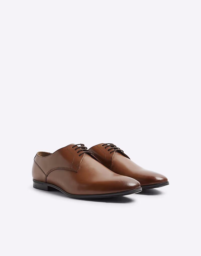 

Туфли дерби River Island Leather широкого кроя коричневого цвета - светлые