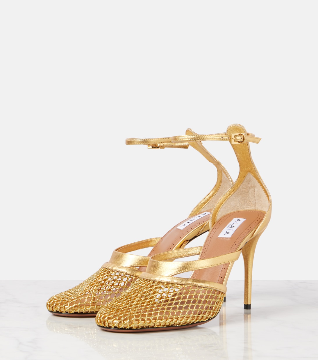 Туфли-лодочки Infradito Fishnet 90 из кожи Alaïa, золотой — фото 4