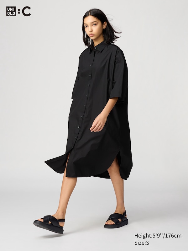 

Платье-Рубашка свободного покроя из хлопка (половина рукава) Uniqlo, черный