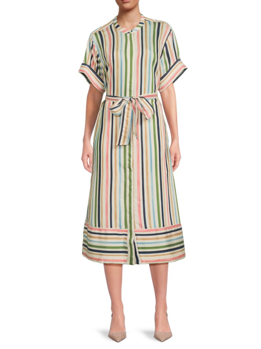 

Платье миди в полоску с поясом Nautica, цвет Green Multi