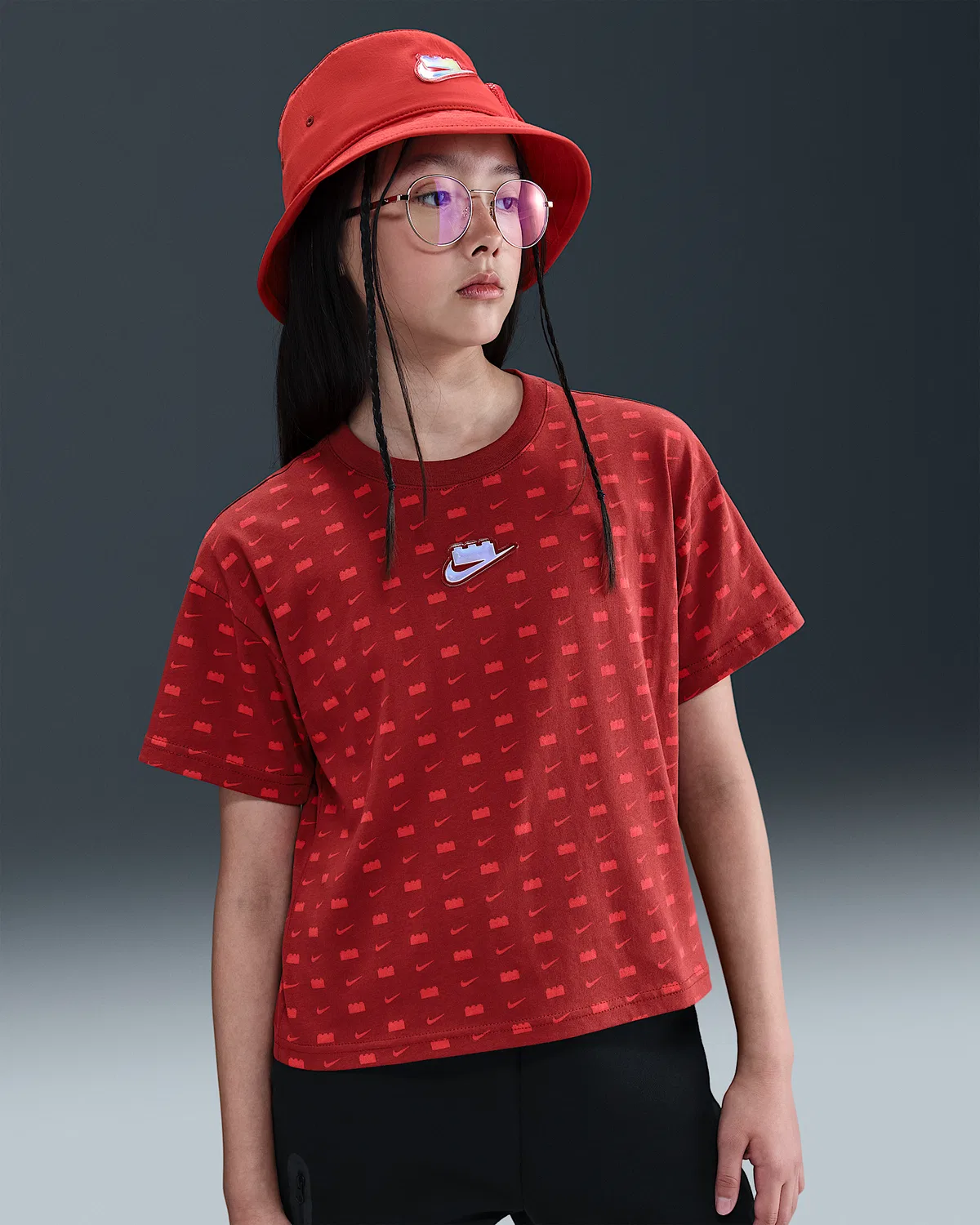 Детская укороченная футболка Nike x LEGO® Collection, Dark Cayenne