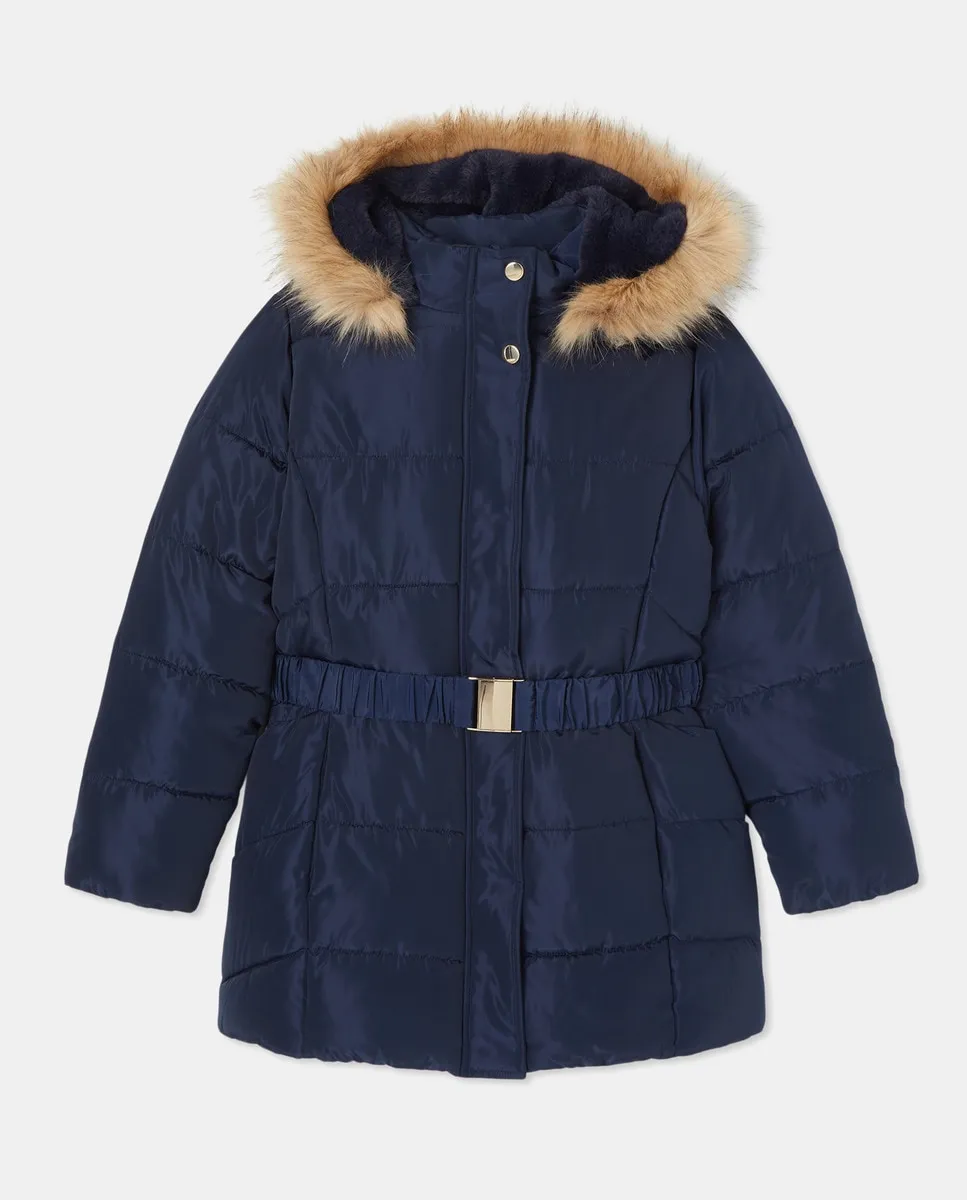 

Длинная парка с поясом для девочки Kids El Corte Inglés, темно-синий