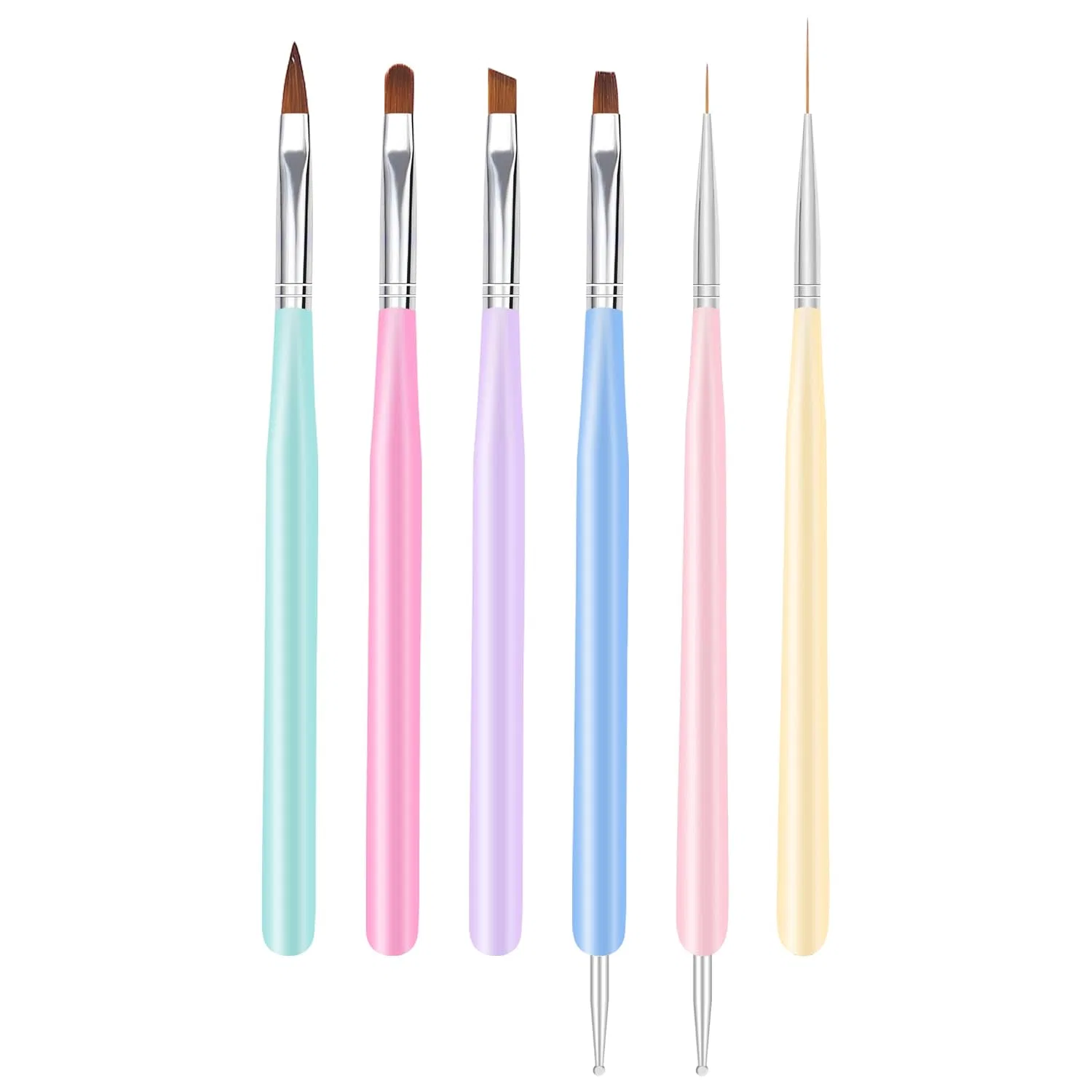 Набор из 6 кистей для дизайна ногтей Zeohbety, Multi-Coloured