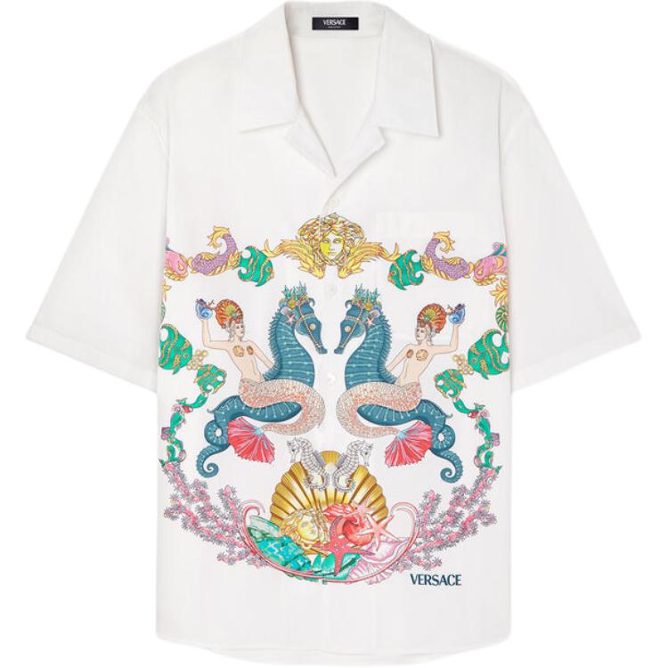 

VERSACE Коралловая театральная принтованная короткий рукав рубашка