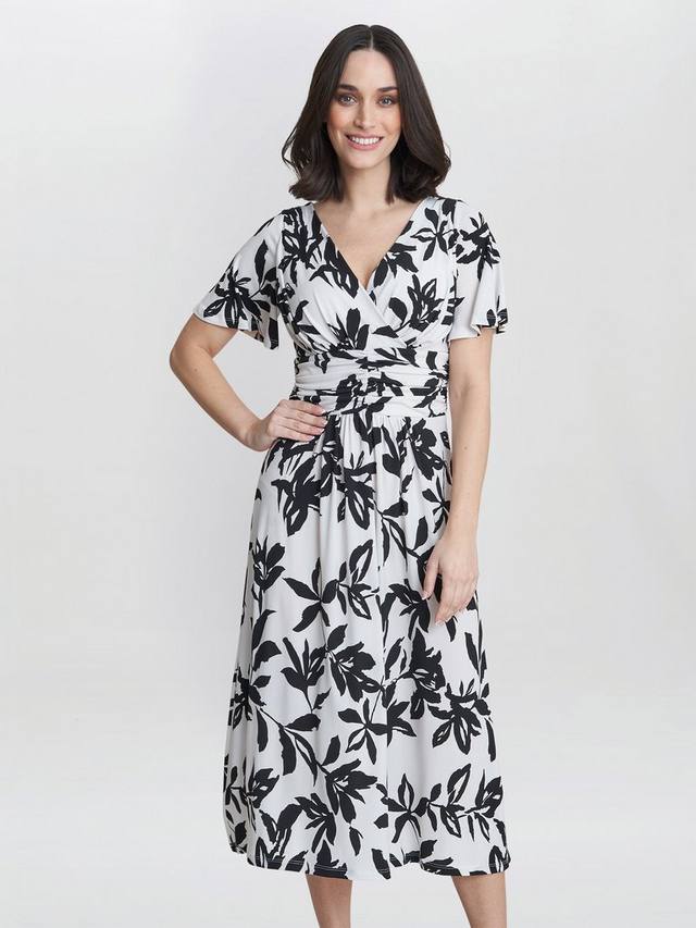 

Трикотажное платье миди с цветочным рисунком gabriella Gina Bacconi, цвет Off White/Black