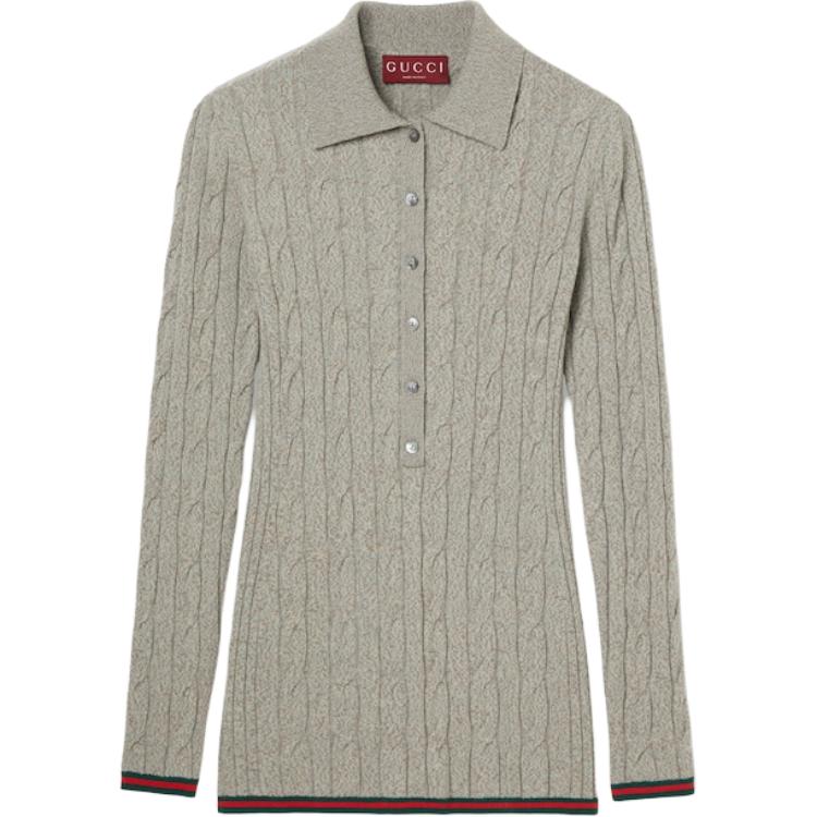 GUCCI Тонкая кабельная и рубчатая шерстяная поло Dove Grey — фото 3