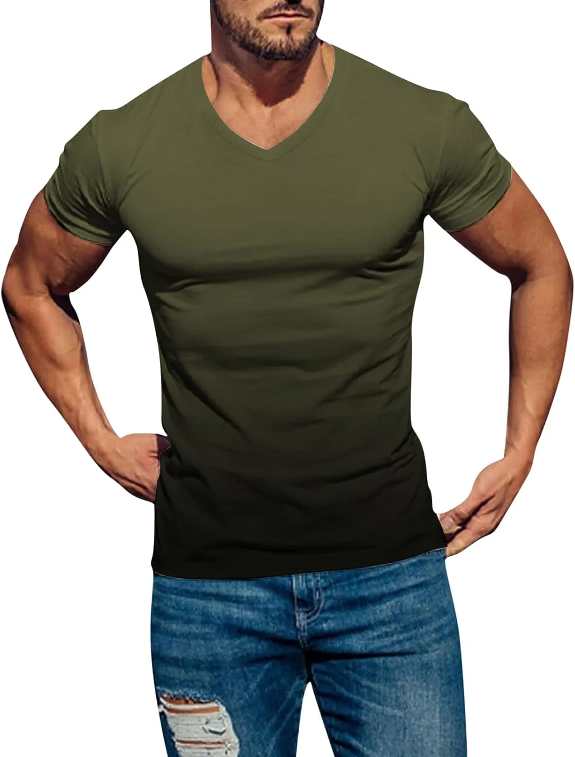 

Мужская футболка с градиентом V-образным вырезом Casual короткий рукав Loose Fit Quick Dry RSZGSWS