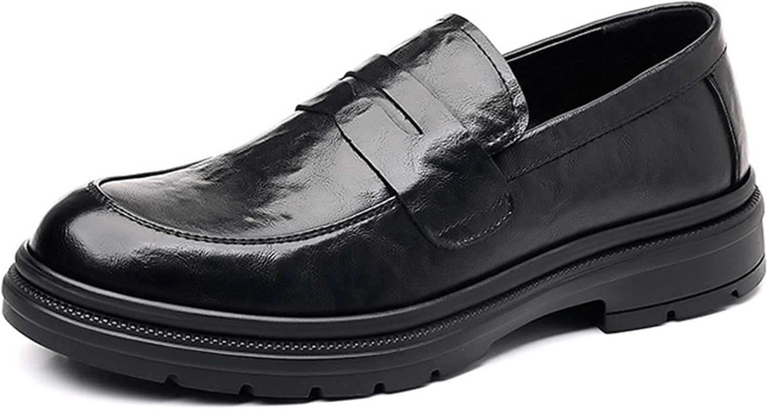 

Мужские кожаные лоферы на платформе с пенни-деталями, ретро, с круглым носком, без шнурков, с массивным каблуком, свадебные туфли, классические, повседневные, деловые и формальные Ghibhna, черный