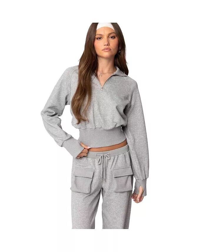 

Женский топ Bailey French Terry Quarter на молнии Edikted, серый