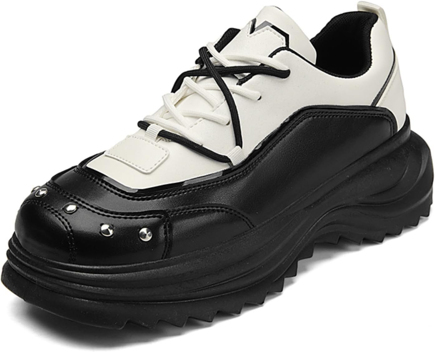 

Мужские кроссовки с массивной подошвой с заклепками и контрастной цветовой отделкой, дышащие, на шнуровке, для устойчивого сцепления и уличного комфорта Kelibasi, белый