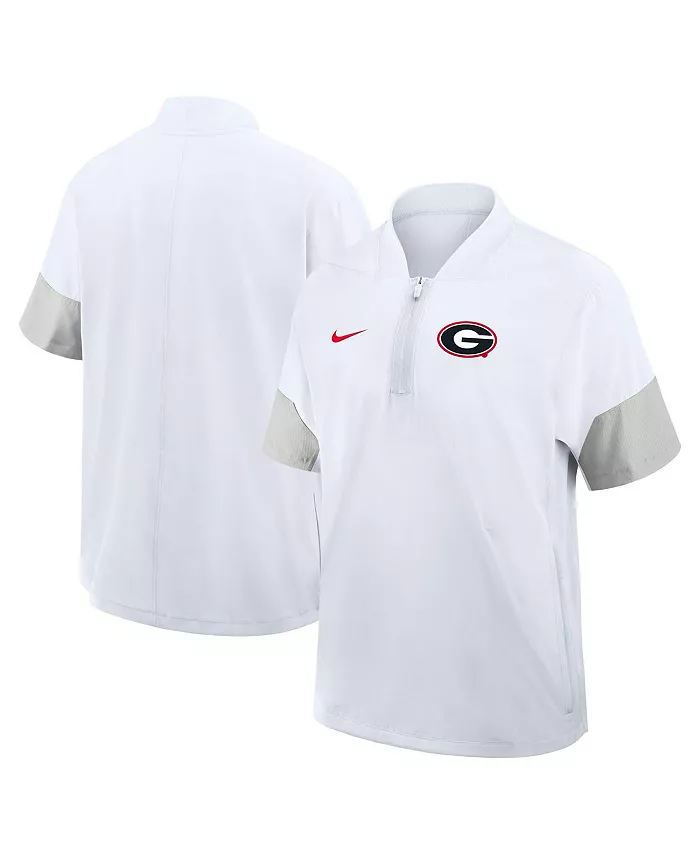 

Мужская белая тренерская куртка Georgia Bulldogs 2025 с короткими рукавами и четверть-молнией Nike