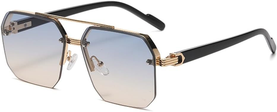 

Мужские солнцезащитные очки с двойной металлической перемычкой, градиентные линзы, защита от УФ-излучения UV400, женские солнцезащитные очки FYTUP, Blue Gradient Yellow