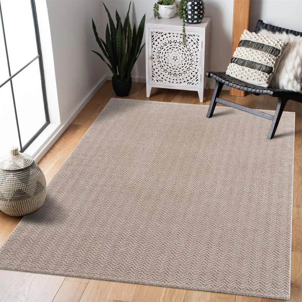 

Ковер Carpet City "Fancy", прямоугольный, короткий ворс, однотонный, 3D эффект, зигзаг 200х290 см, бежевый