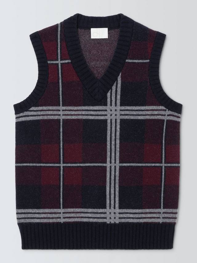 

Топ-майка с V-образным вырезом и клетчатым узором из смесовой шерсти Lambswool John Lewis, Berry/Multi