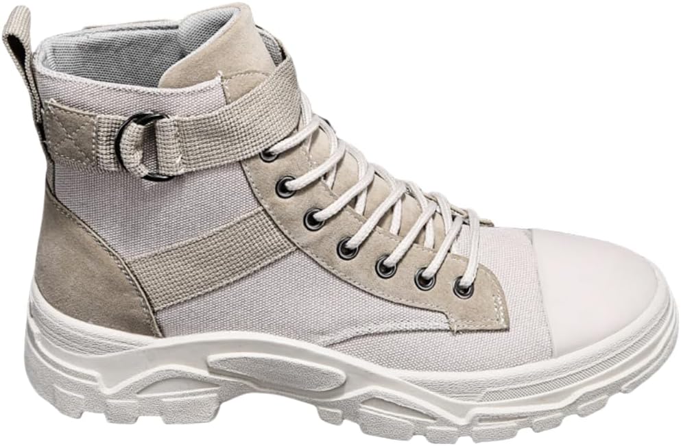 

Мужские ботинки на шнуровке в корейском стиле с рифленой подошвой, противоскользящие, высокие, удобные, для улицы, на танкетке, боевые Kiobrvhe, бежевый