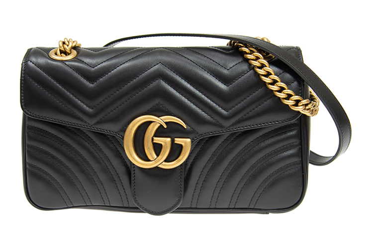 GUCCI Маленькая камера GG Marmont через плечо черная кожа — фото 2
