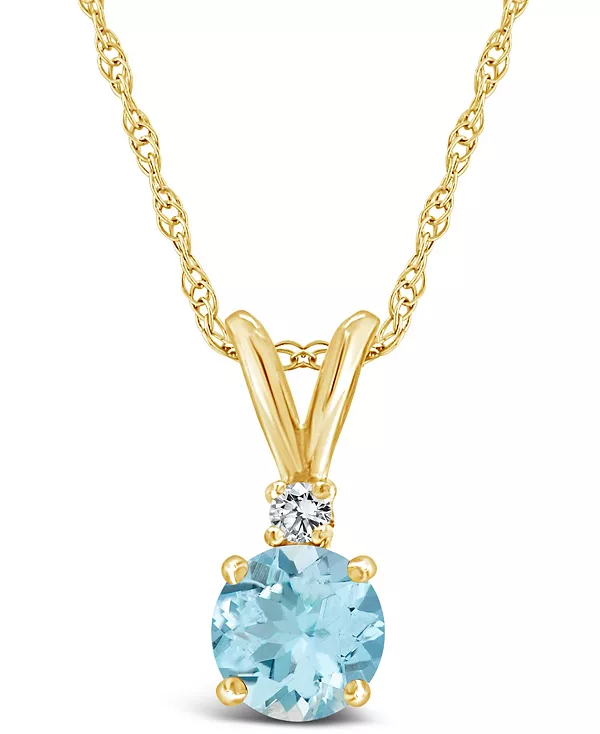 

Ожерелье с подвеской из желтого золота 14 карат или белого золота 14 карат с аквамарином (1/2 карата) и бриллиантами Macy'S, gold