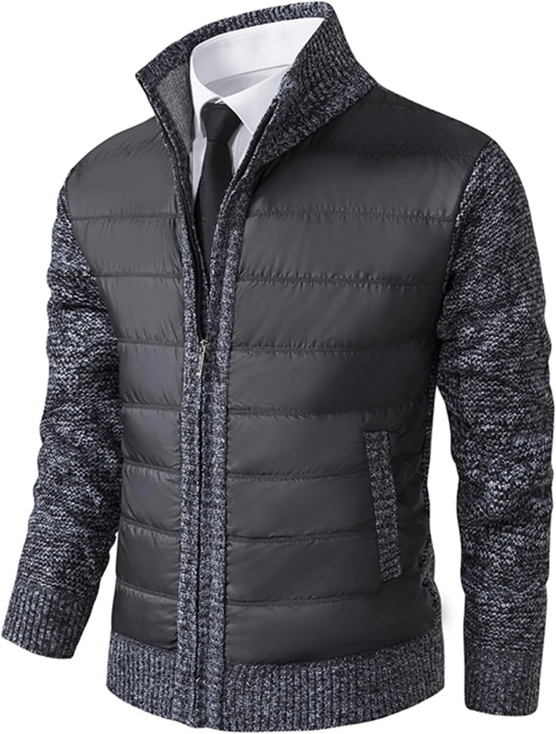 

Мужской кардиган с воротником стойкой, полной молнией и карманами