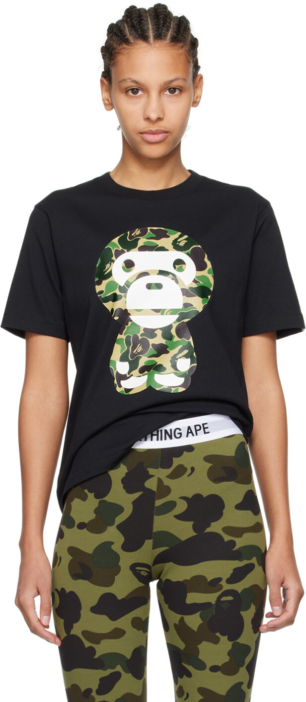 

Черная футболка ABC Camo Big Baby Milo BAPE, черный/зеленый