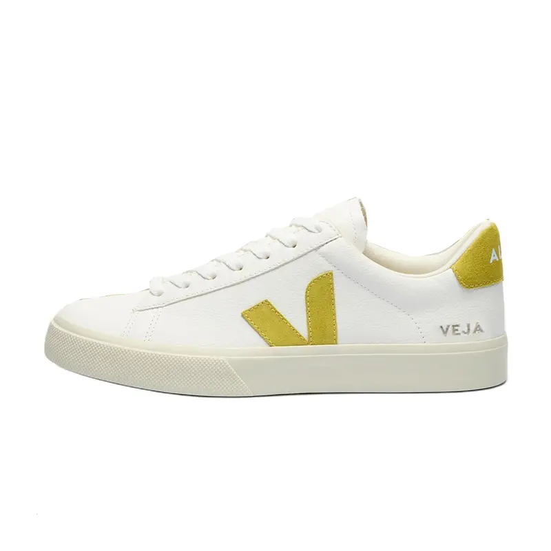 

Veja Низкие кожаные скейтбордистские кроссовки Campo, унисекс, белый с желтыми элементами