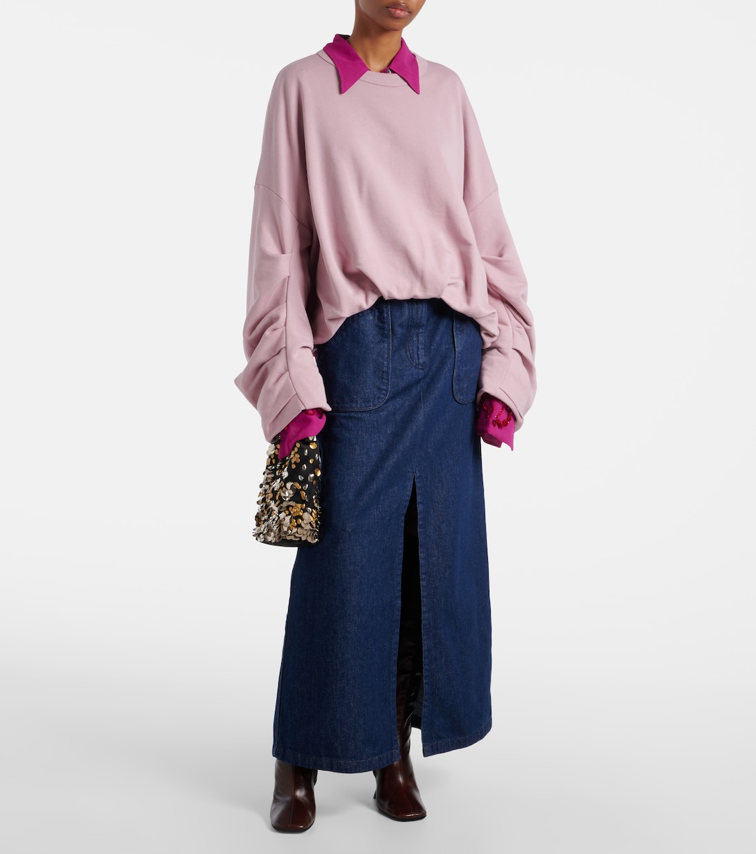 Длинная джинсовая юбка с поясом Dries Van Noten, синий — фото 2