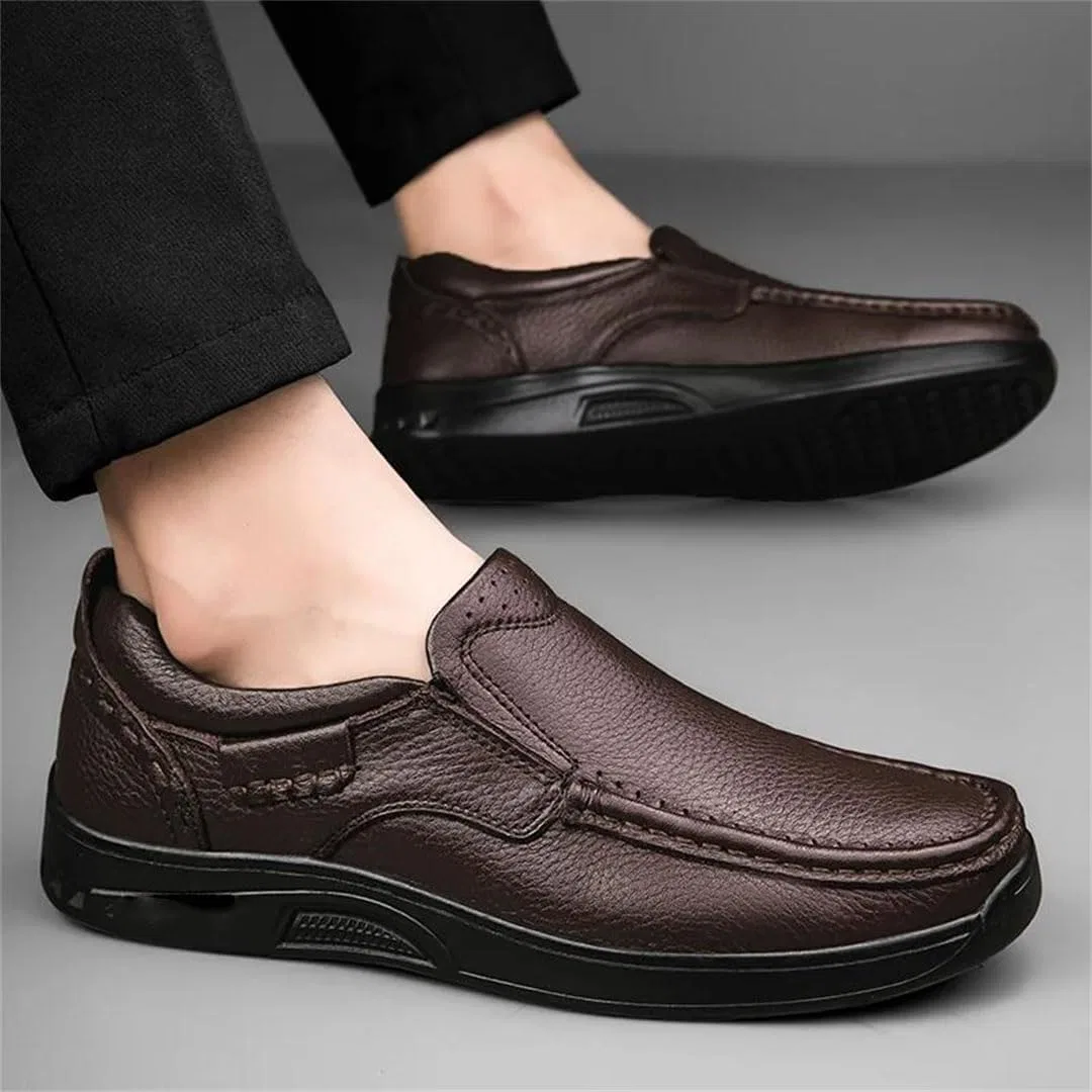 Лоферы кожаные Men's Genuine Leather Loafers Black — фото 4