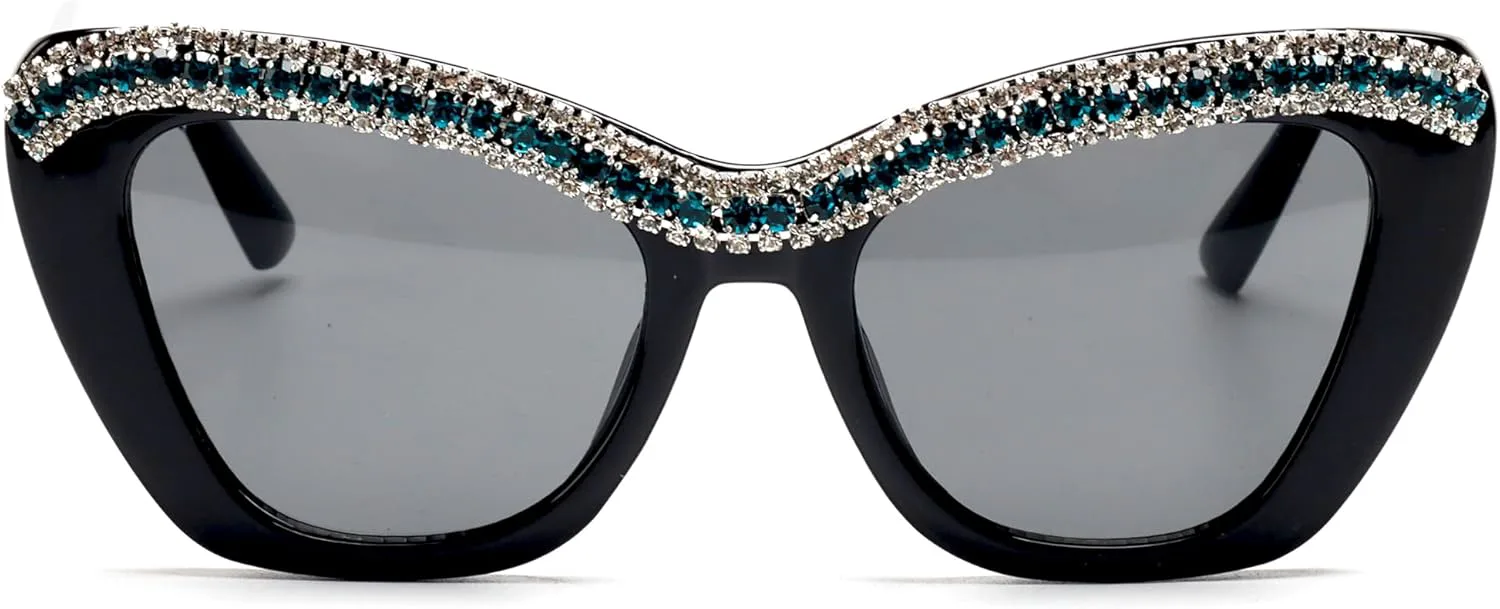 

Солнцезащитные очки ICARA Diamond Cat Eye для женщин в стиле ретро, ​​украшенные стразами, блестками, кристаллами и жемчугом, роскошные и сверкающие, Black