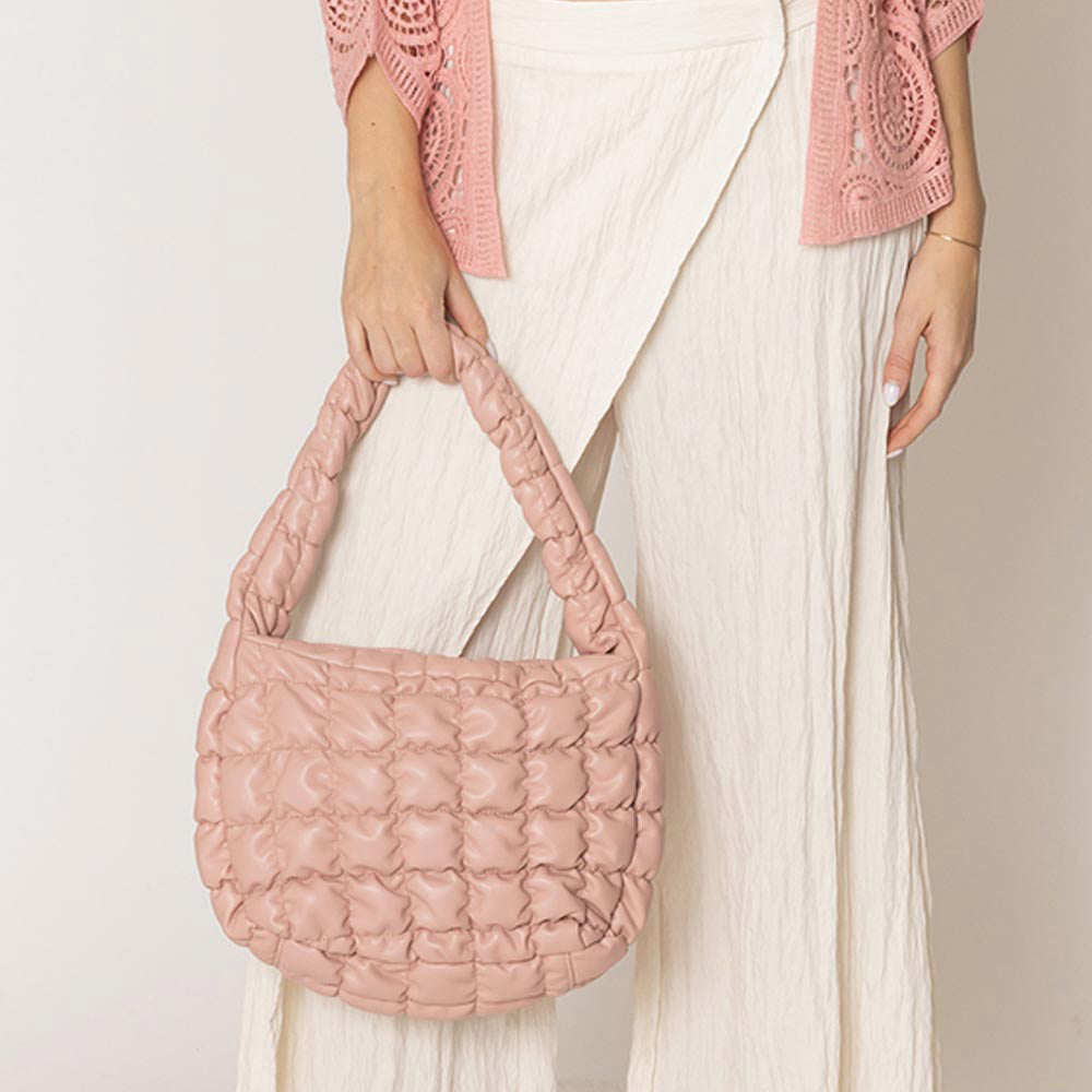 

Сумка-облако на плечо из искусственной кожи с стеганой пухлой текстурой FASHNZFAB, розовый