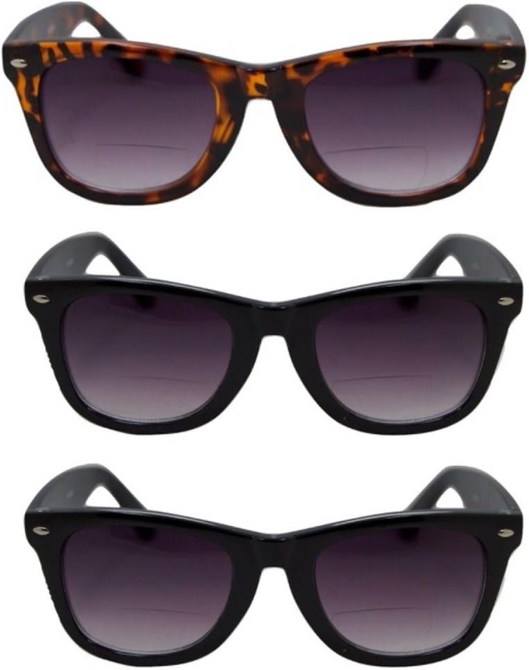 

3 пары классических бифокальных солнцезащитных очков для чтения на открытом воздухе, стильные и удобные, с увеличительными линзами Pink Ribbon Shades, 2 Black/1 Tortoise