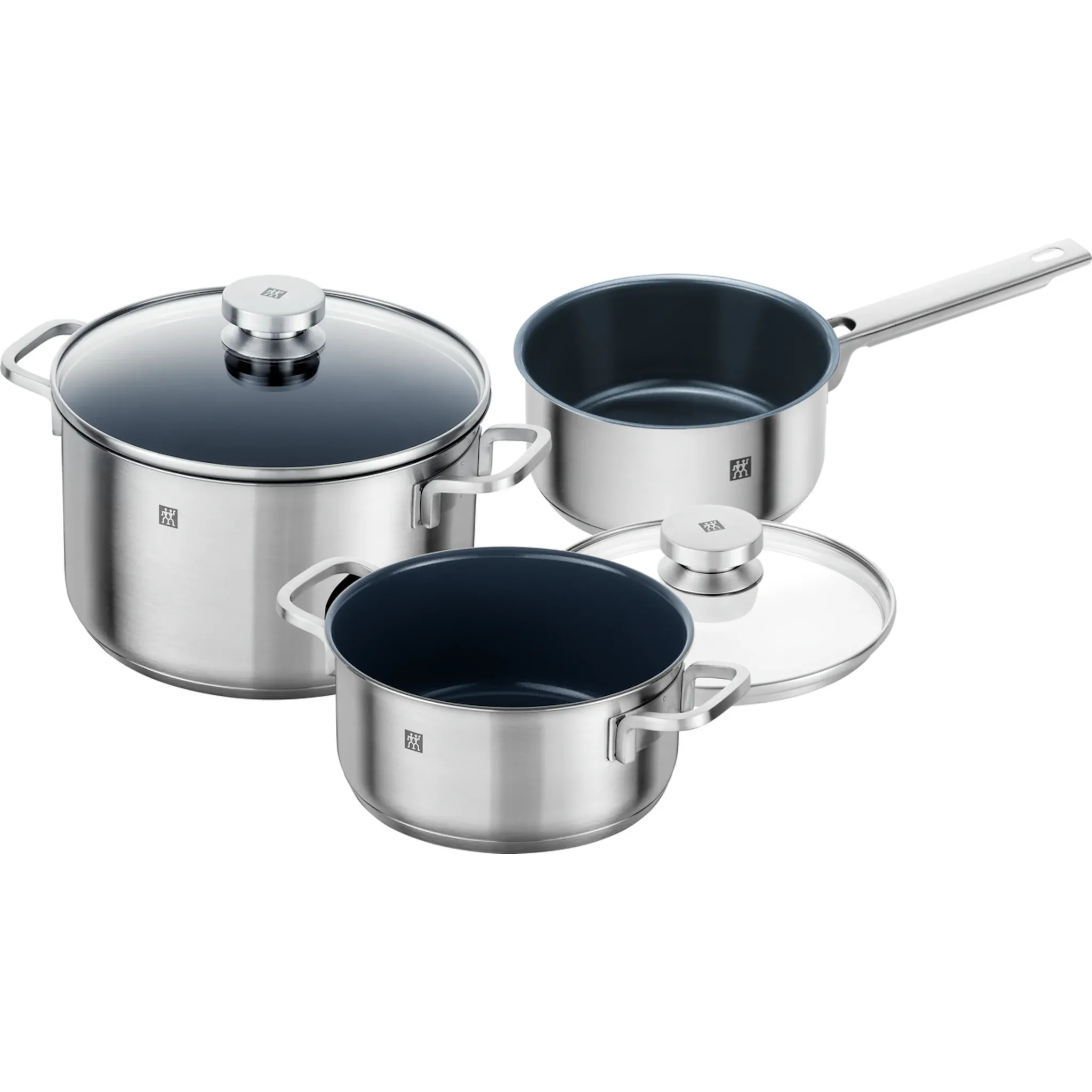 

[T] Набор кастрюль Zwilling "Фокус", нержавеющая сталь 18/10, (набор, 5 предметов, 1x кастрюля Ø 24 см, 1x сковорода Ø 20 см, 1x форма для запекания Ø 16 см), стеклянная крышка, подставка для сэндвича, очень хороший нагрев распределение, включая...