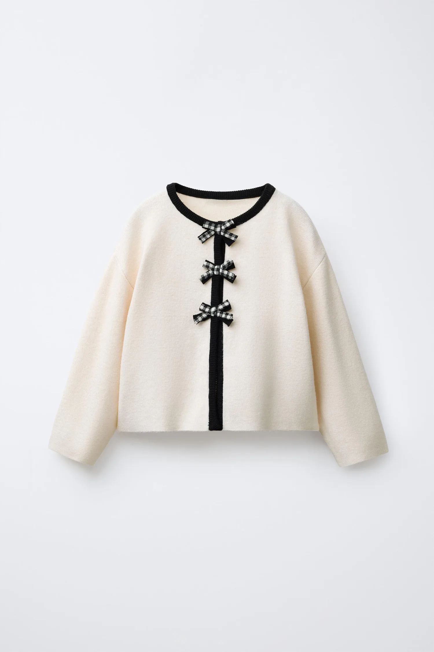Кардиган с бантиками в клетку Zara, экрю
