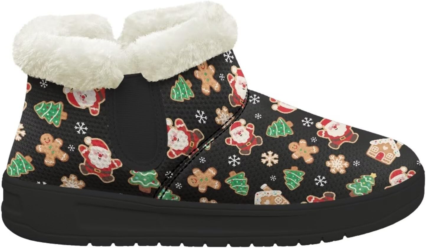 

Зимние теплые плюшевые ботинки Forchrinse с меховой подкладкой для женщин и мужчин, удобные зимние ботильоны для прогулок, Santa Claus Design