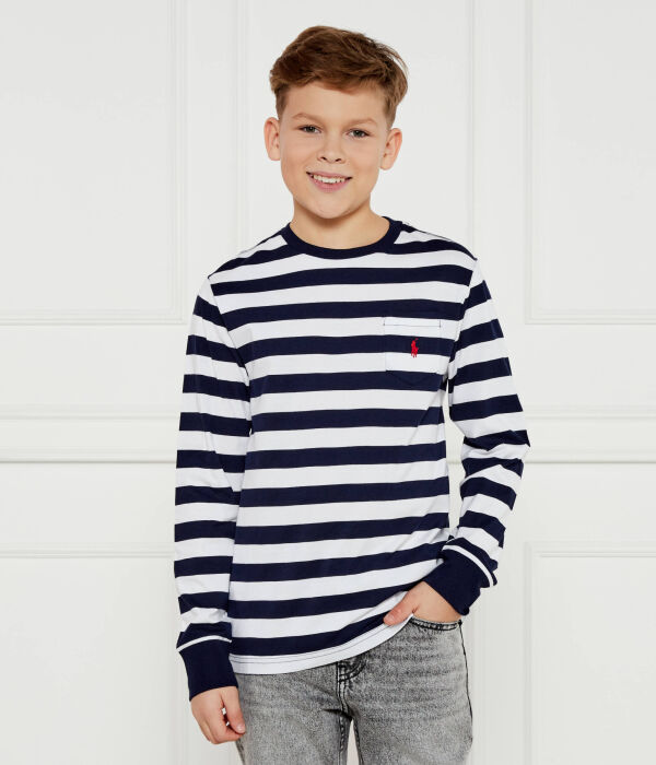 

Лонгслив детский Polo Ralph Lauren в полоску с карманом, сине-белый