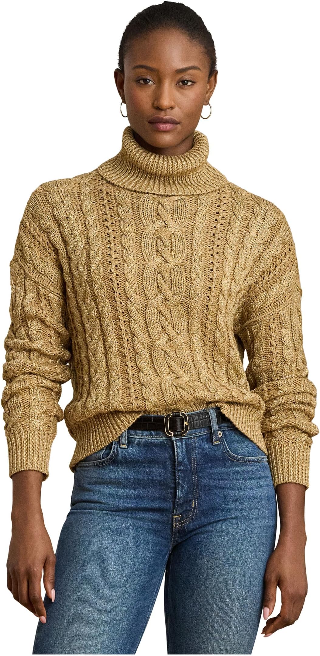 

Свитер Lauren Ralph Lauren Women's Metallic Cable-Knit Turtleneck Sweater, Relic Gold Metallic