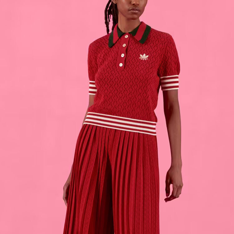 Рубашка-поло женская Adidas Originals x Gucci, эксклюзивная коллаборация, красный — фото 4