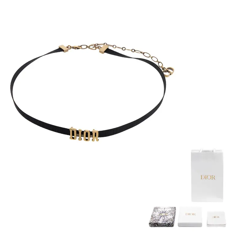 

Металлическое ожерелье с репсовой лентой для женщин DIOR, черный золотой