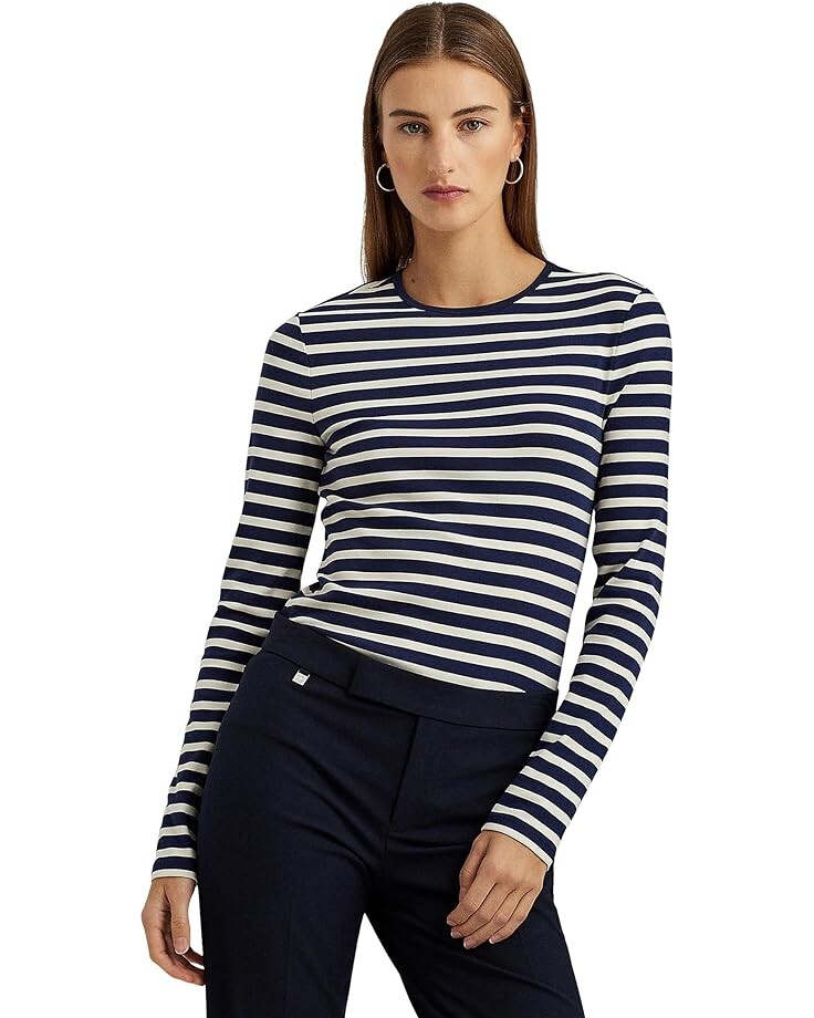 

Футболка LAUREN Ralph Lauren Striped Cotton Long-Sleeve, цвет Refined Navy/Mascarpone Cream