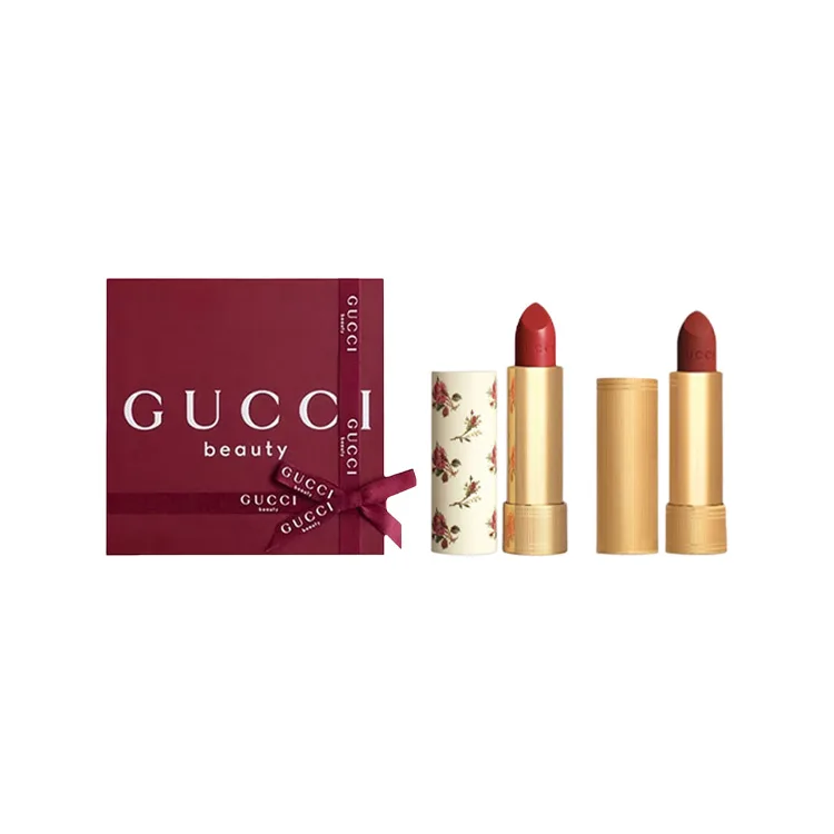 GUCCI Золотая помада с бархатным матовым бальзамом для губ в подарочной коробке, Two-Piece Set: #25 Floral Lipstick 3.5g+#505 Matte Lipstick 3.5g