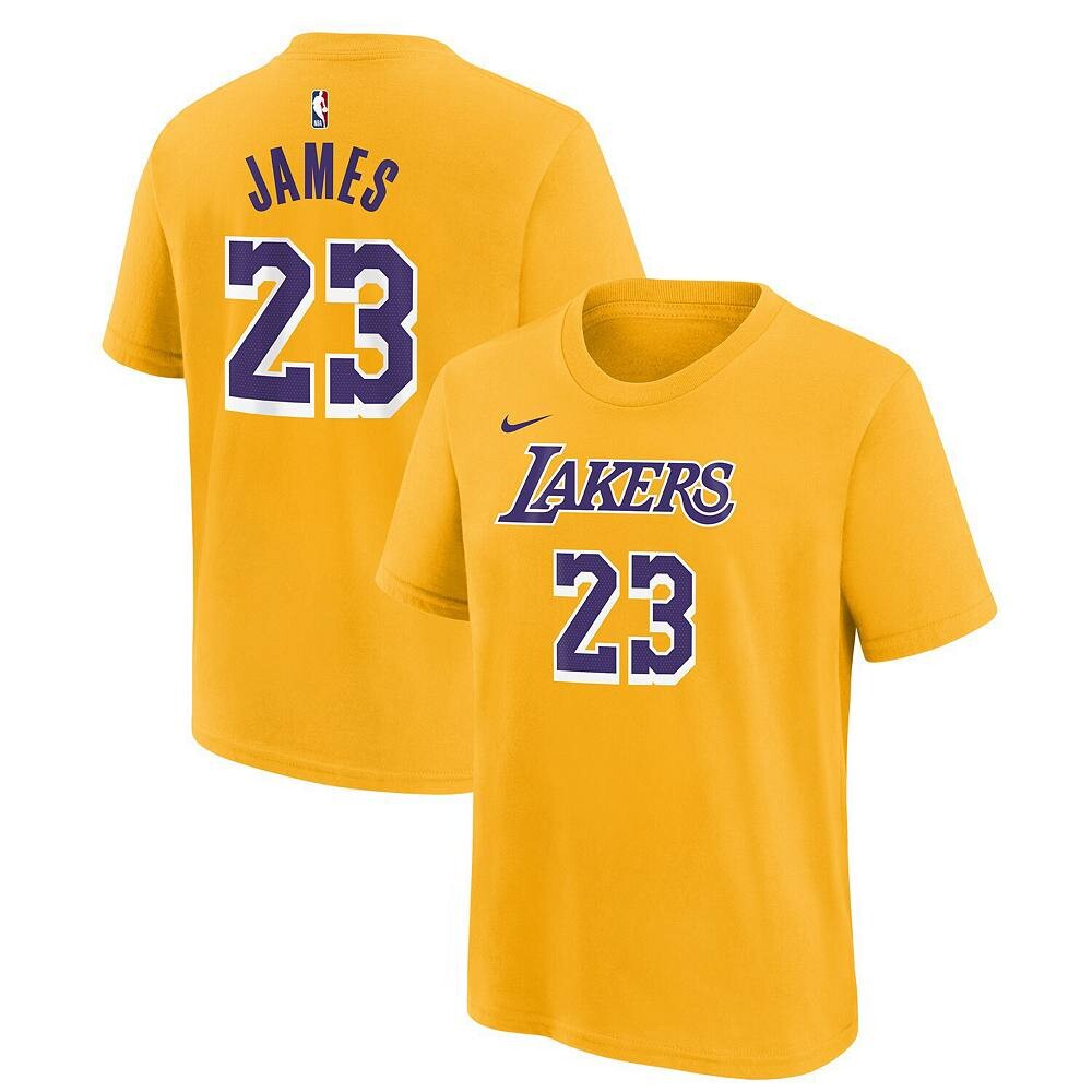Молодежная футболка LeBron James Gold со значком «Лос-Анджелес Лейкерс» с именем и номером Nike, цвет Lak Gold — фото 2
