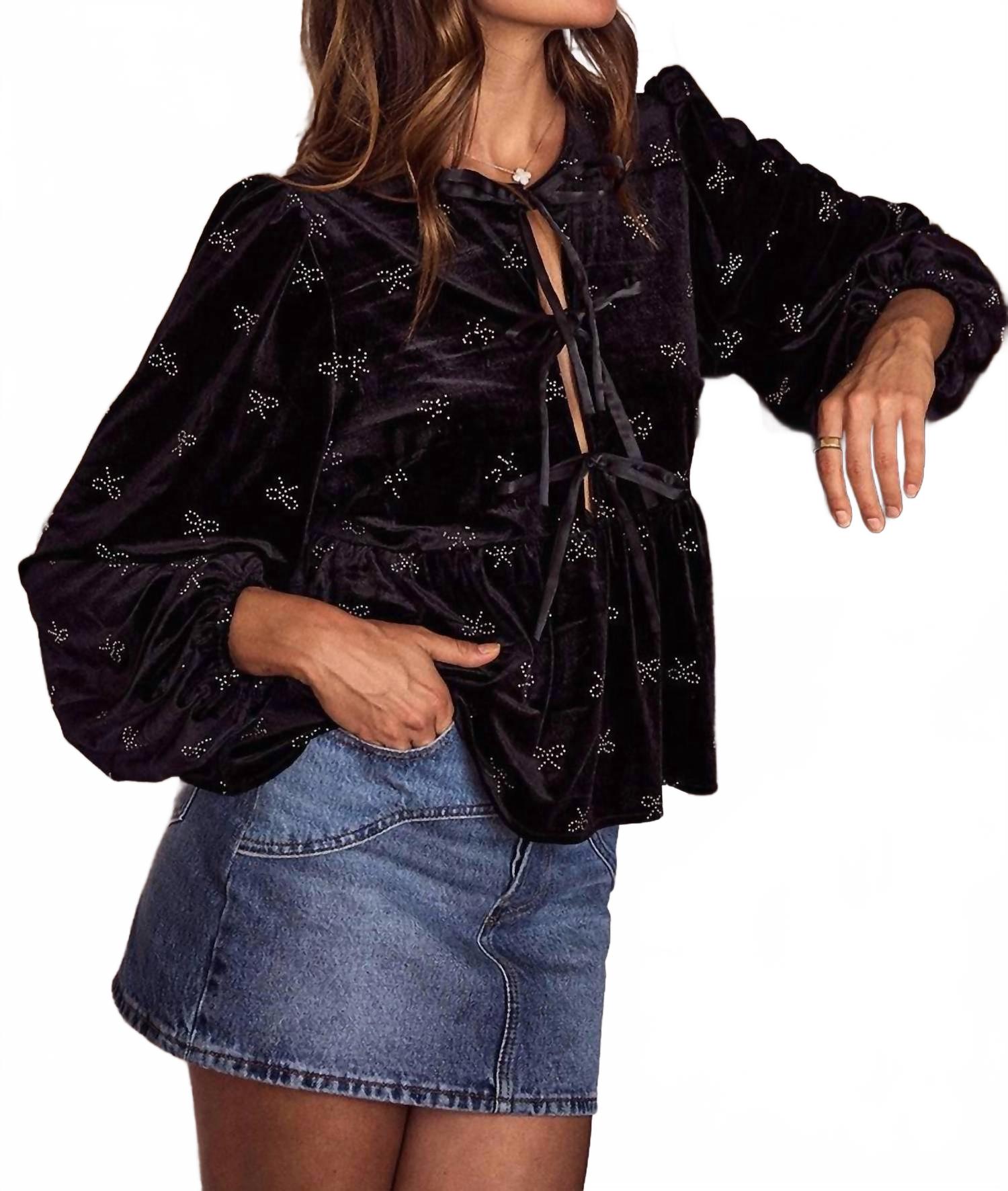 

So Me Праздничный рождественский бархатный топ, украшенный лентами, черный