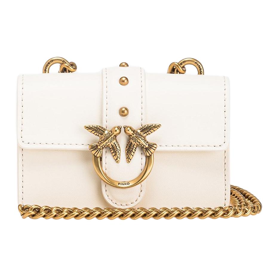 

Кожаная плечевая сумка через плечо мини женская белая PINKO