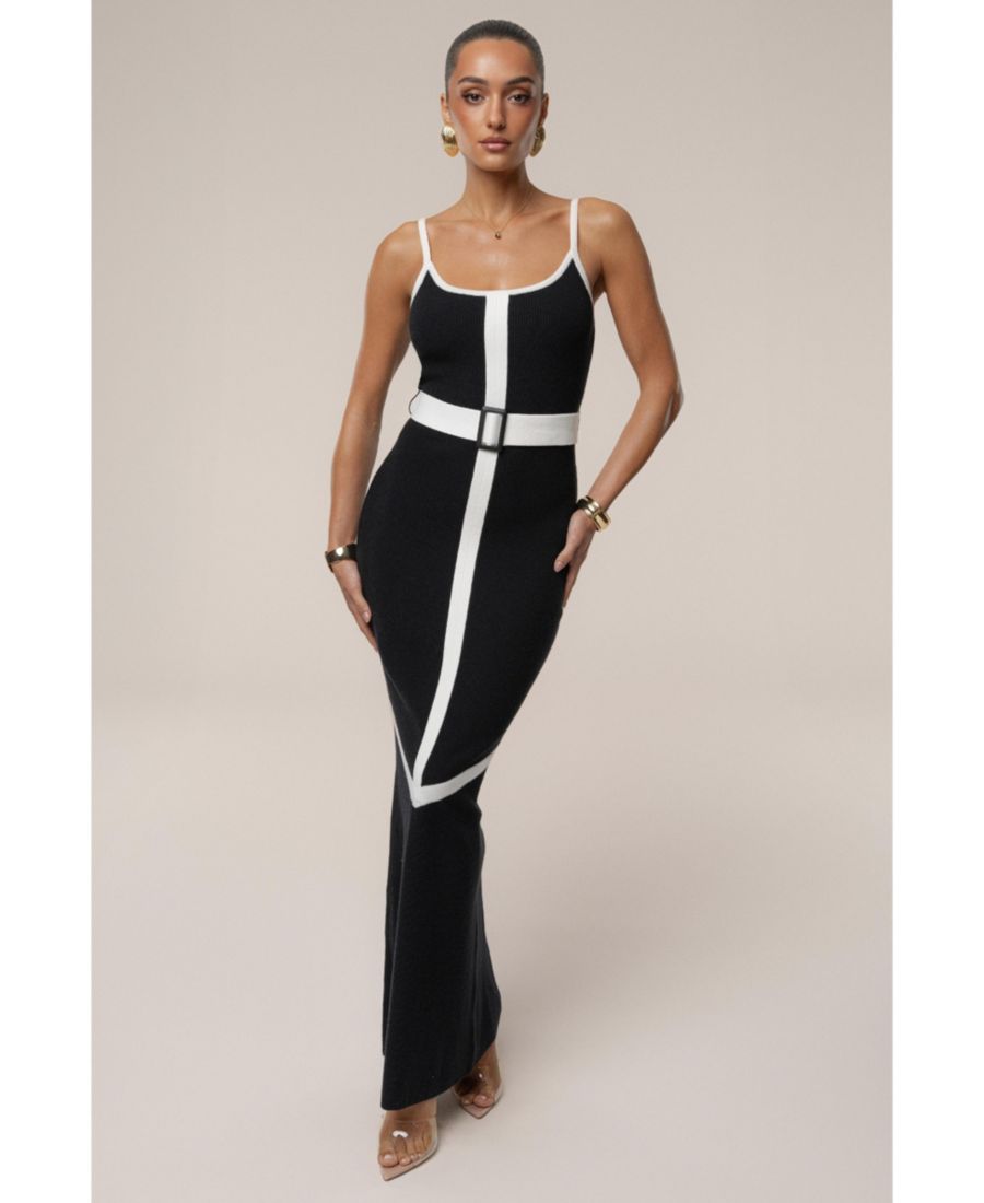 

Женское длинное платье-комбинация с поясом JLUXLABEL, Black
