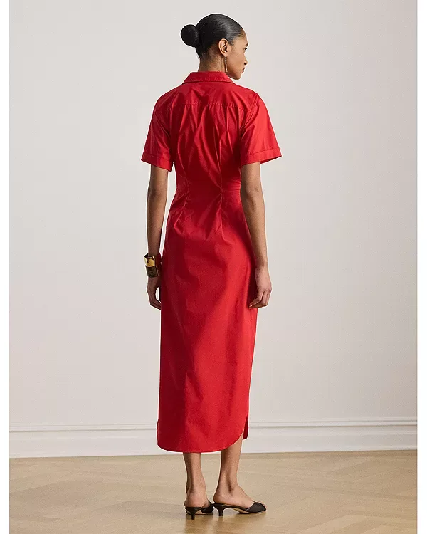 Платье-Рубашка из смесовой хлопковой ткани с перекрученным передом Ralph Lauren, Red — фото 3