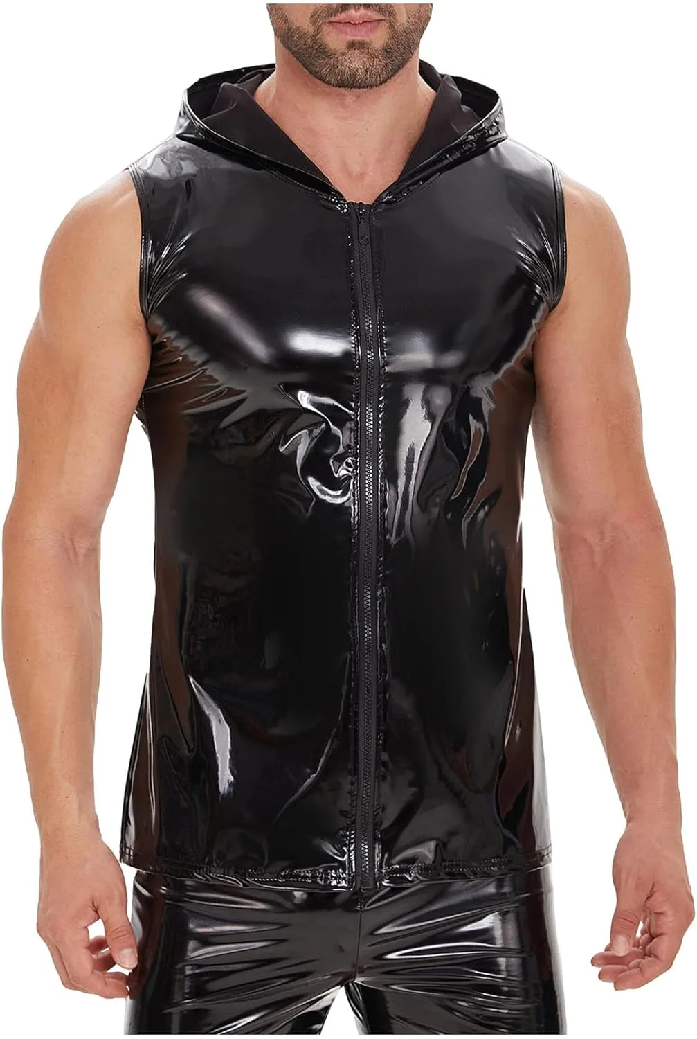 Мужская кожаная металлическая рубашка Slim Fit Stretch Top Wetlook — фото 2