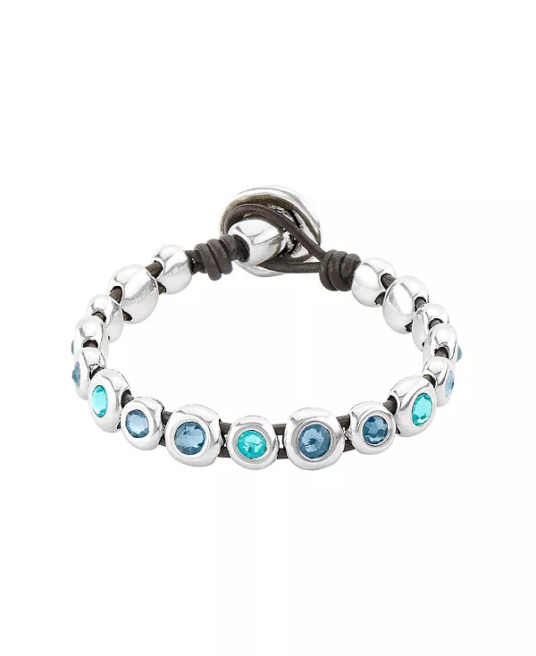 

Браслет из кожи с муранским хрусталем и стерлинговым серебром Unode50, blue