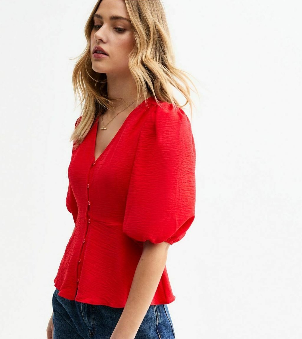 

Блуза BRIGHT V-NECK BUTTON FRONT New Look, красный
