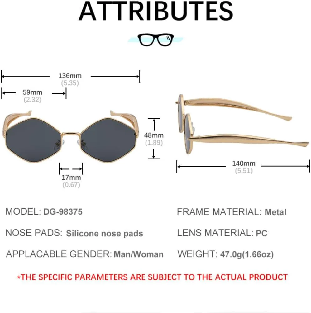 

Популярные металлические шестиугольные солнцезащитные очки для женщин и мужчин, роскошные, в стиле стимпанк, винтажные, маленькая оправа (черные) TVTBBVV, Black Black
